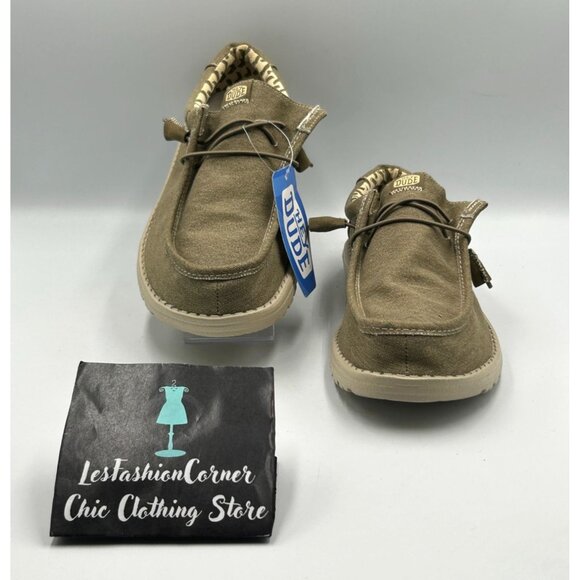 NWT Hey Dude Men's Khaki Canvas Wally Stretch Tobacco Loafers Shoes Size 10 3202 - Picture 2 of 16